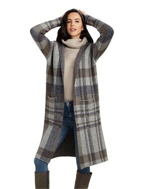 Ariat Country Saratoga Ladies Cardigan Grey Plaid size medium